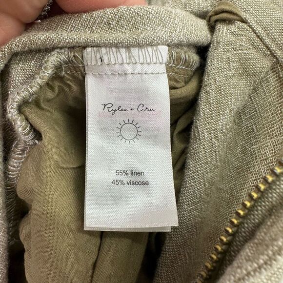 Rylee + Cru Women’s Fern Washed Out Green Linen Blend High Waisted Trouser Pant - Picture 6 of 11